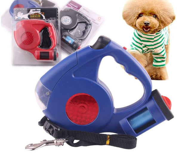 3 in 1 Retractable Dog Leash with Light and Bag Dispenser