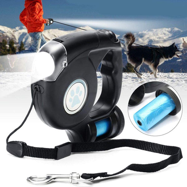 3 in 1 Retractable Dog Leash with Light and Bag Dispenser