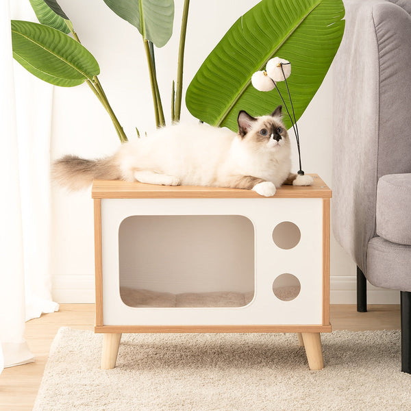 Wooden TV Cat House Cat Scratcher