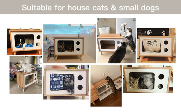 Wooden TV Cat House Cat Scratcher