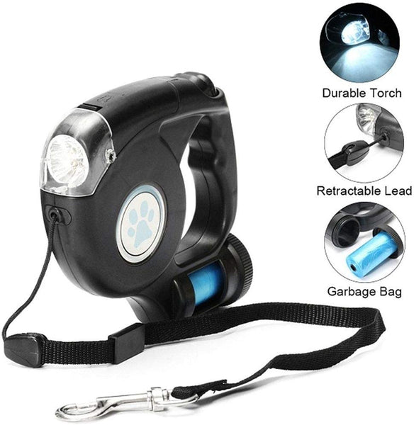 3 in 1 Retractable Dog Leash with Light and Bag Dispenser